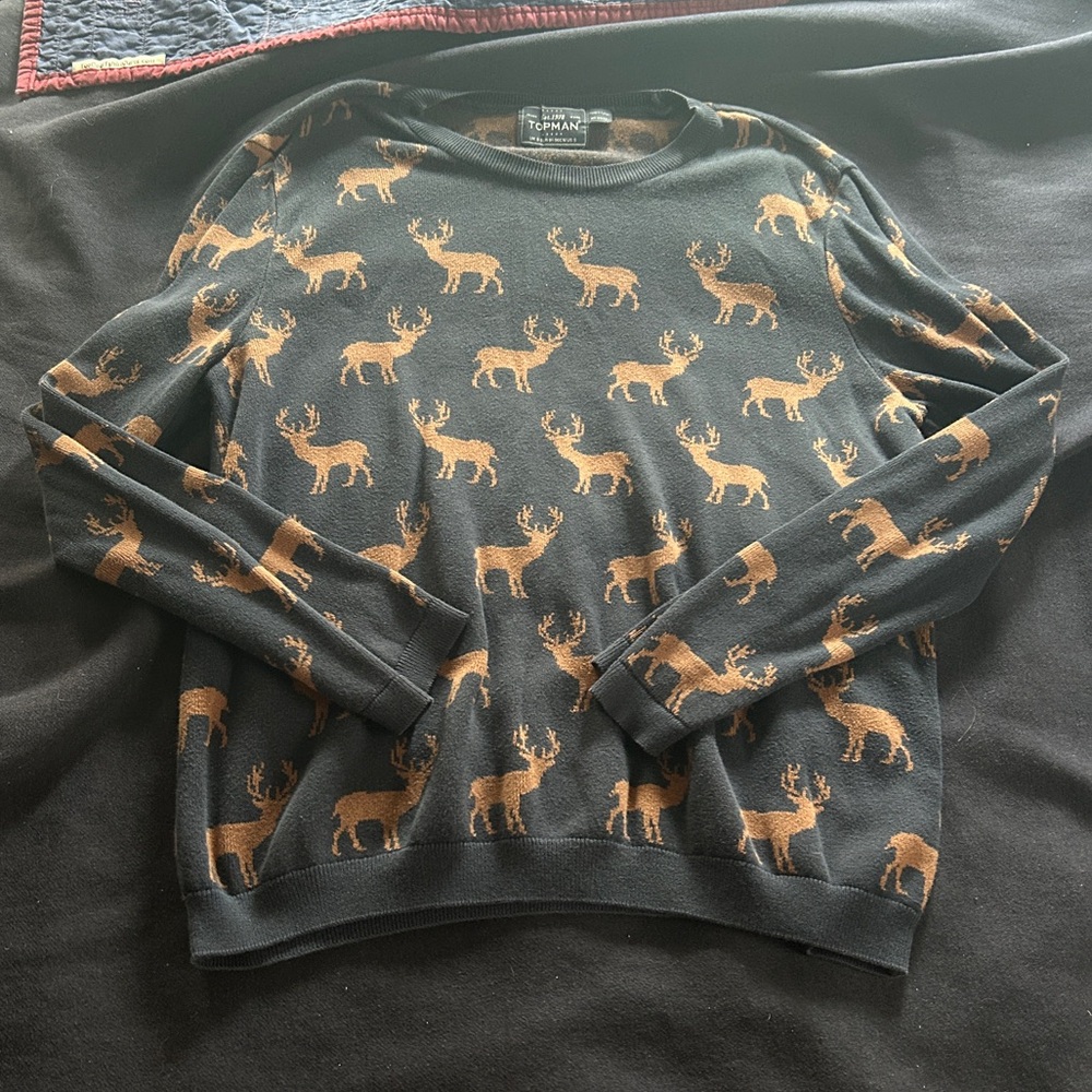 Navy Blue Reindeer Sweater - S